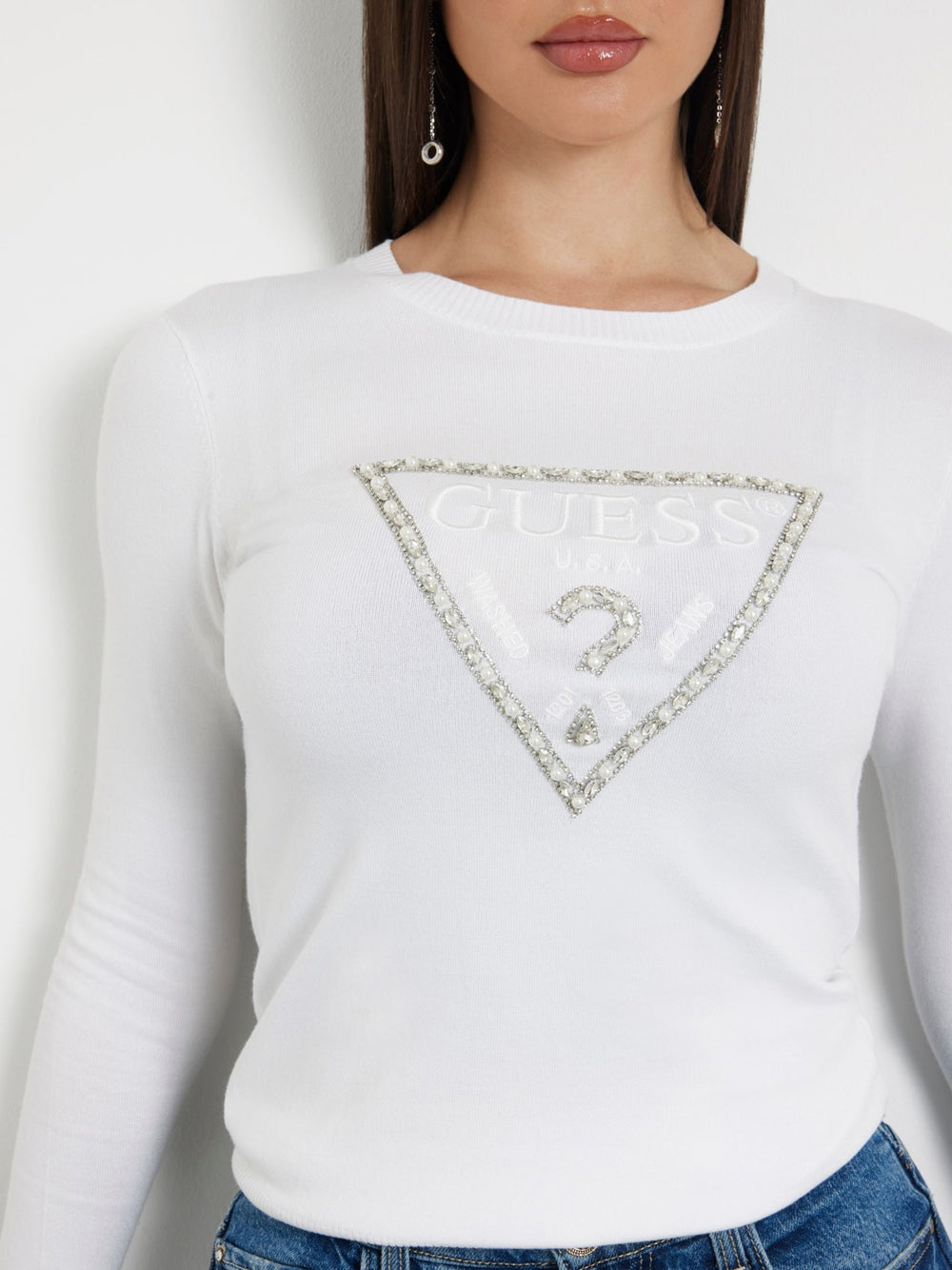 T-shirt Guess Rylie Triangle Logo da Donna - Bianco