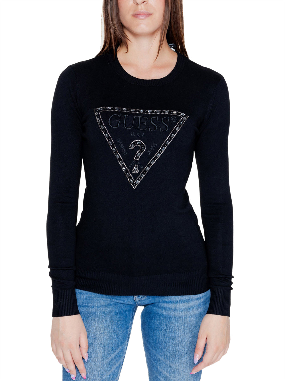 Pullover Guess Rylie Triangle Logo da Donna - Nero