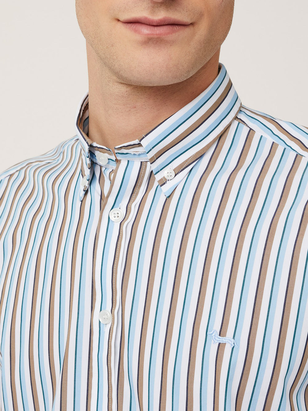 Camicia Casual Harmont & Blaine Righe Reg da Uomo - Marrone Celeste