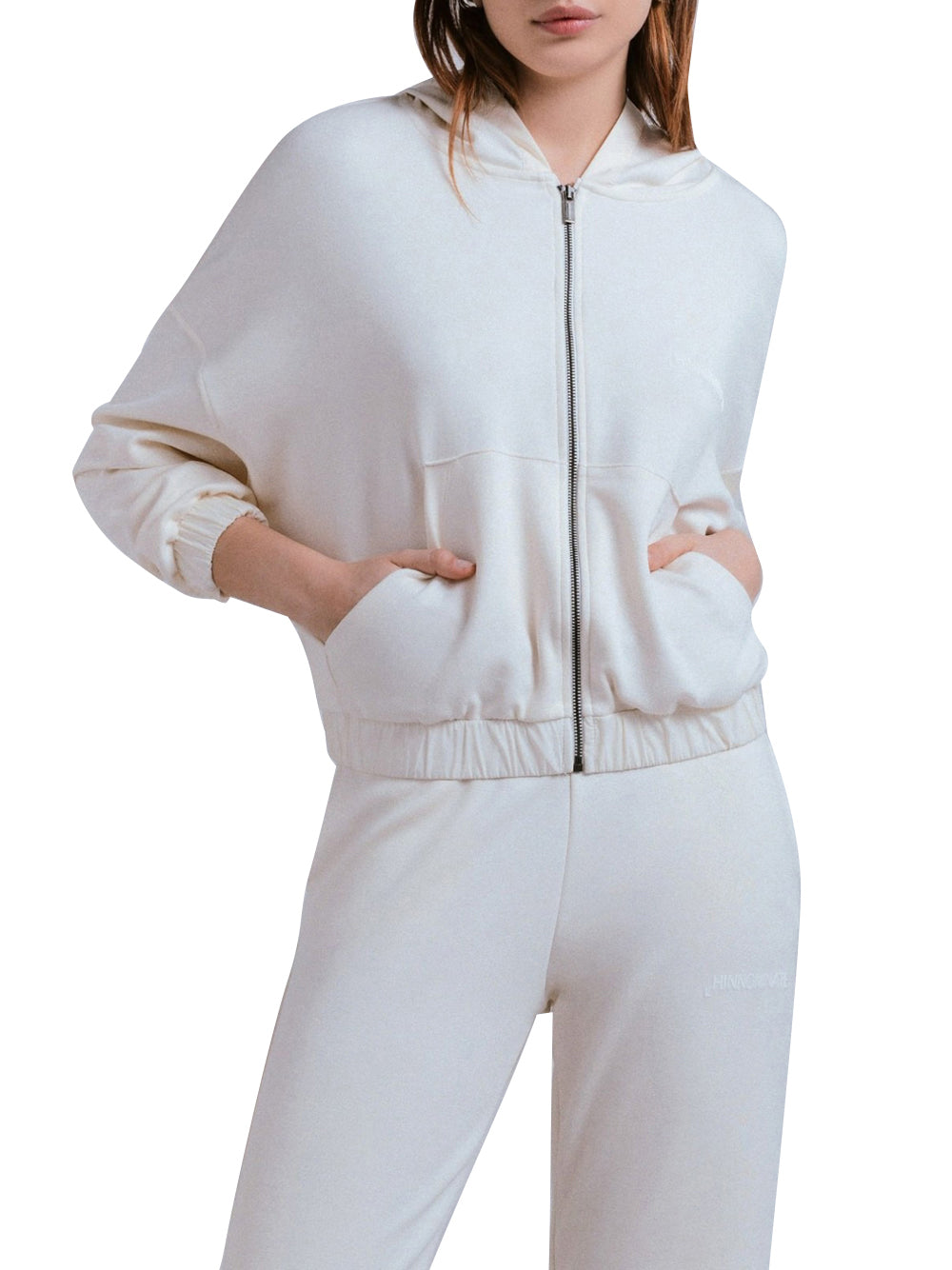 Felpa Zip Hinnominate Modal E Nylon da Donna - Bianco