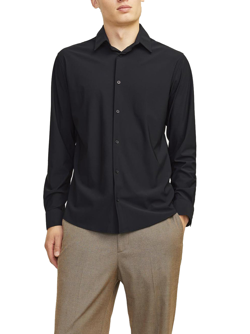 Camicia Classica Jack e Jones Blaactive Stretch da Uomo - Nero