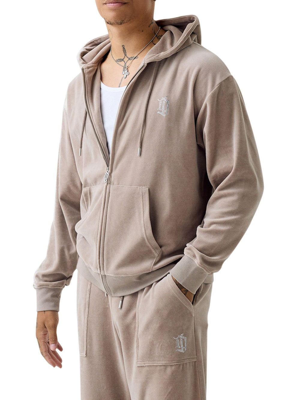 Felpa Zip Juicy Couture Romeo Hooded Unisex - Beige