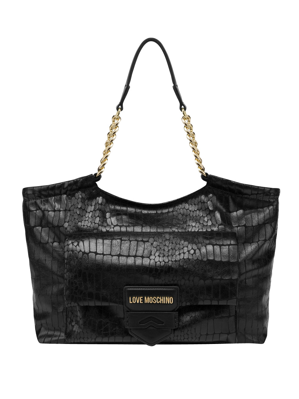 Borsa Shopper Love Moschino Soft Croco da Donna - Nero