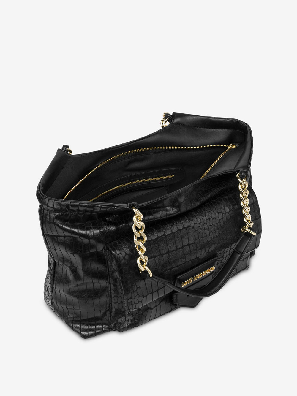 Borsa Shopper Love Moschino Soft Croco da Donna - Nero