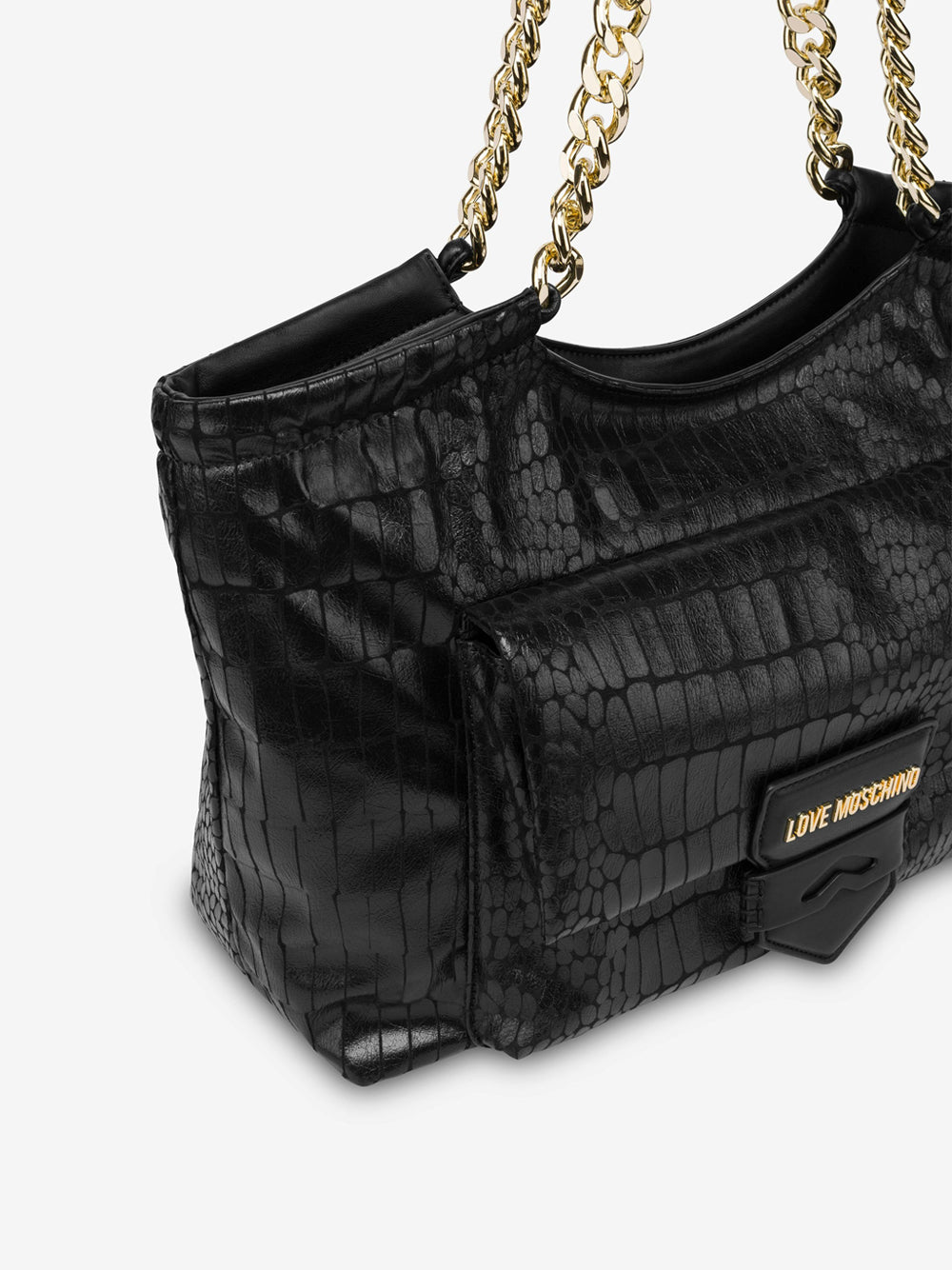 Borsa Shopper Love Moschino Soft Croco da Donna - Nero