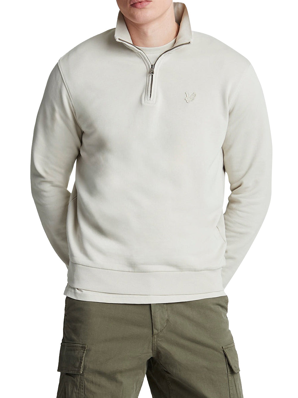 Lyle & Scott Felpa Lyle &amp; Scott Tonal Eagle Quarter Zip da Uomo - Avorio