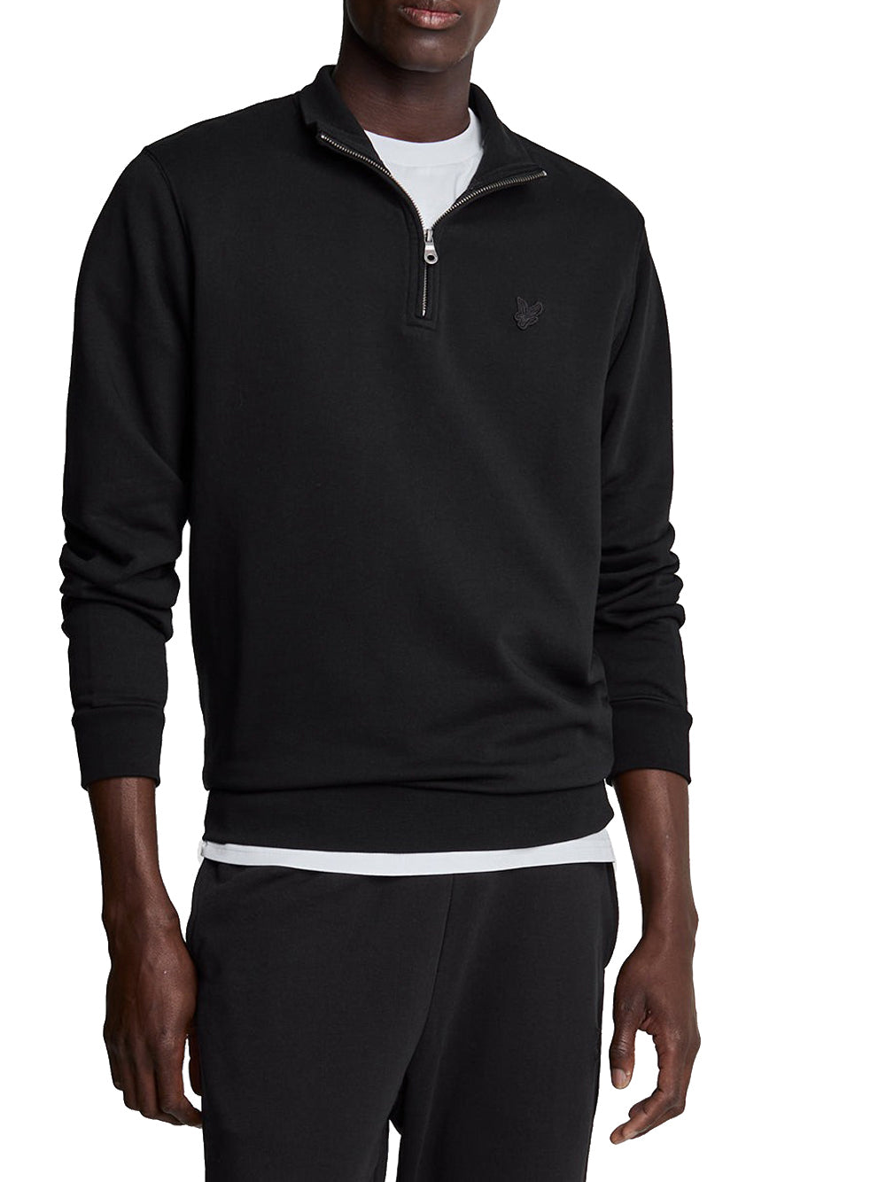 Lyle & Scott Felpa Lyle &amp; Scott Tonal Eagle Quarter Zip da Uomo - Nero