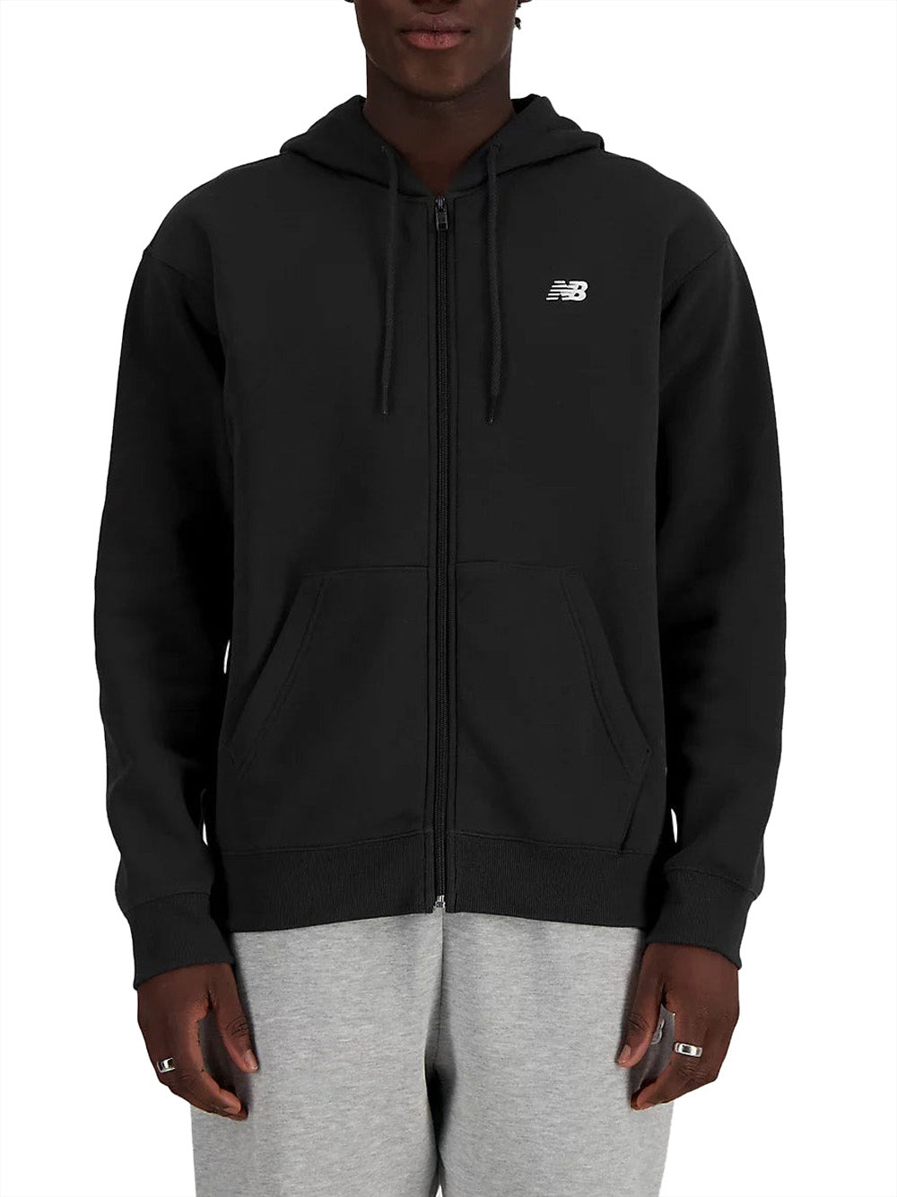 Felpa Zip New Balance Essentials Logo Fleece da Uomo - Nero