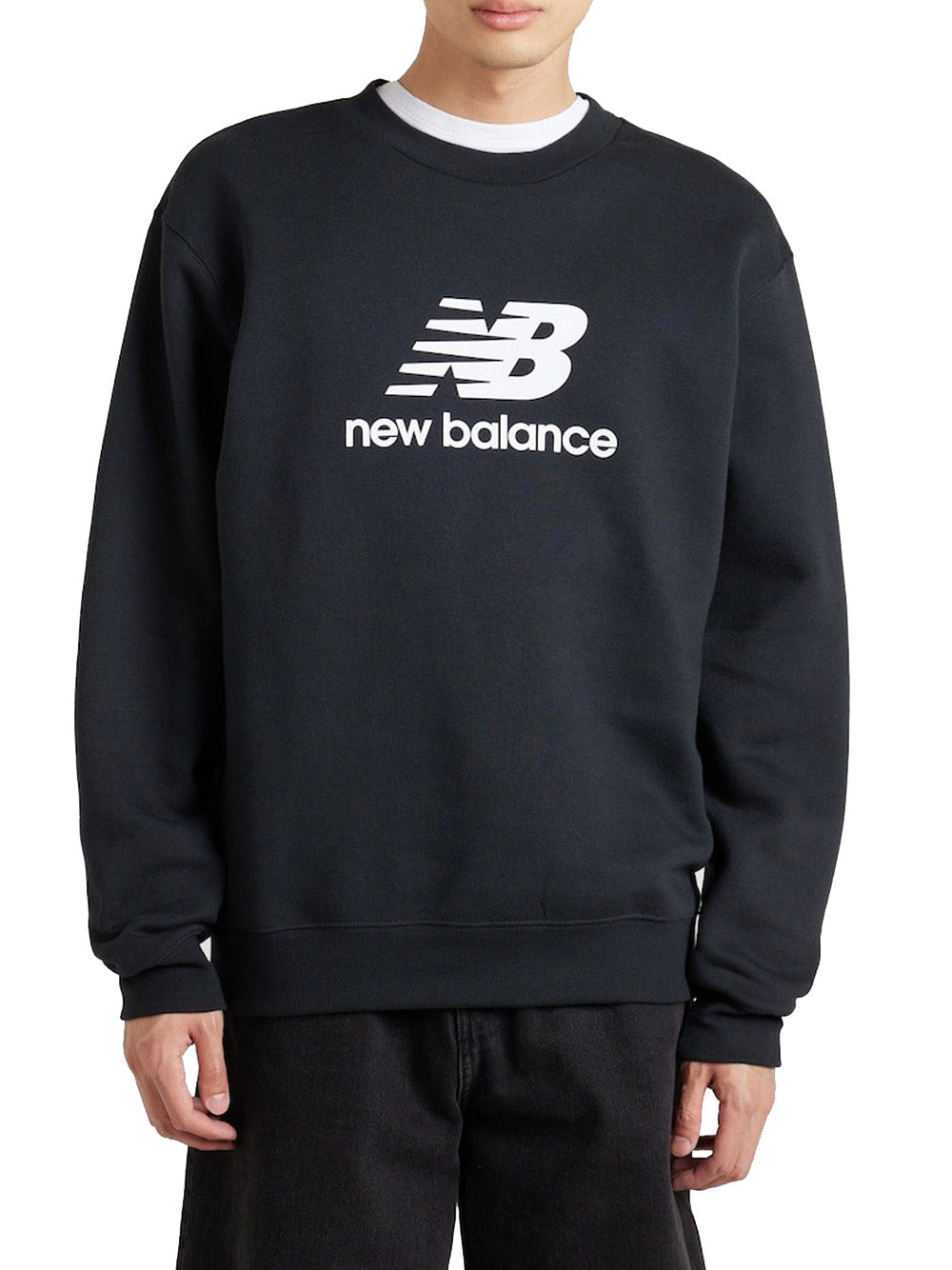 Felpa New Balance Essentials Fleece Logo da Uomo - Nero