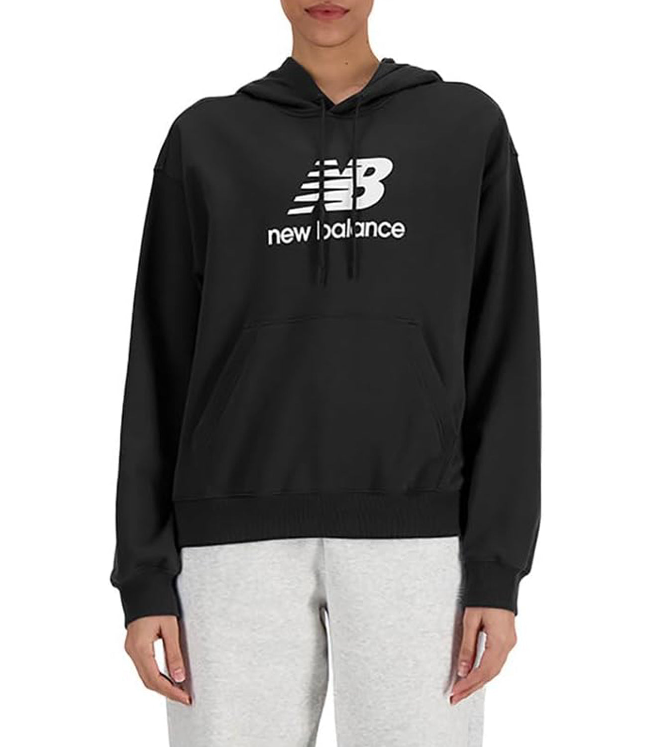 New Balance Felpa cappuccio Sport Essentials Fleece Logo Hoodie - Black Donna Mod. WT4150 6BK BLACK Nero