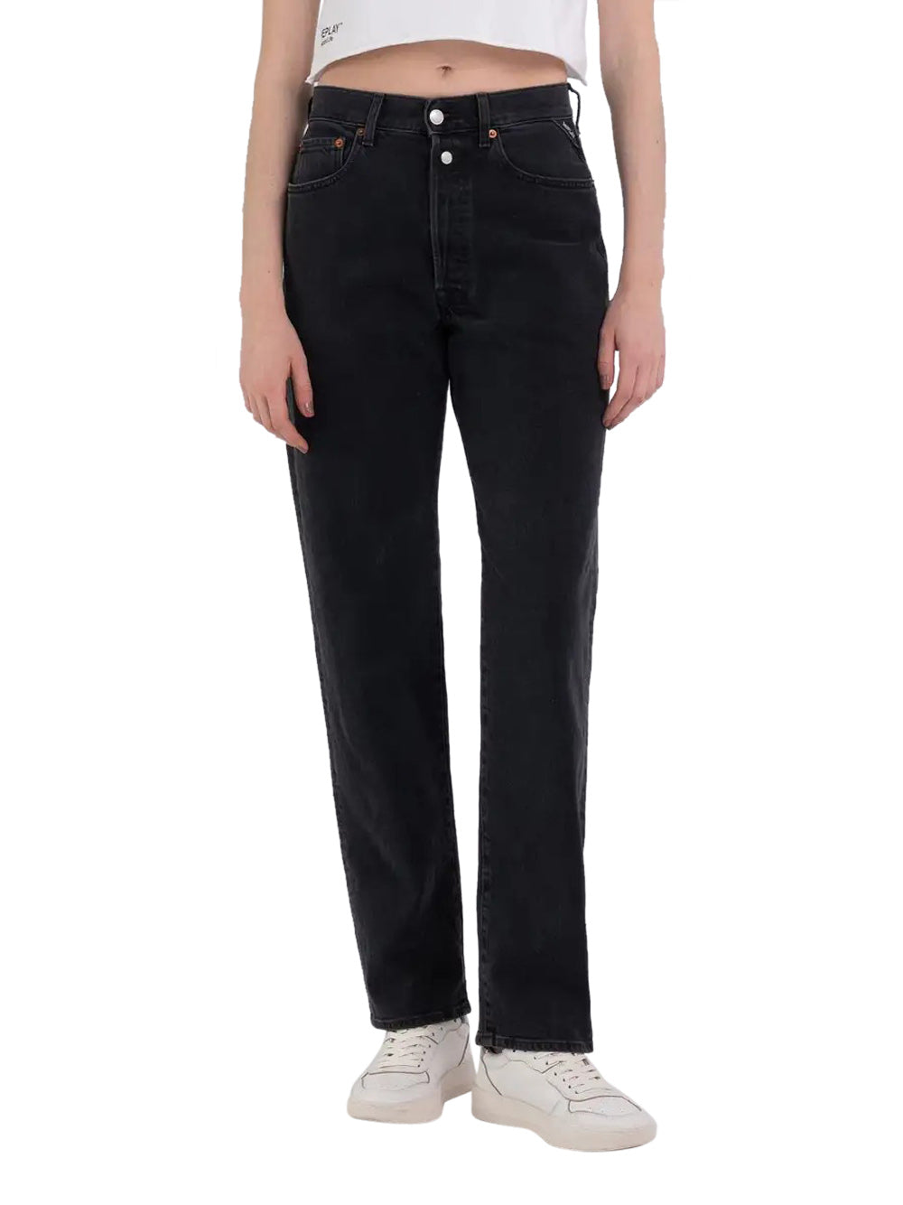 Jeans Straight Replay da Donna - Nero