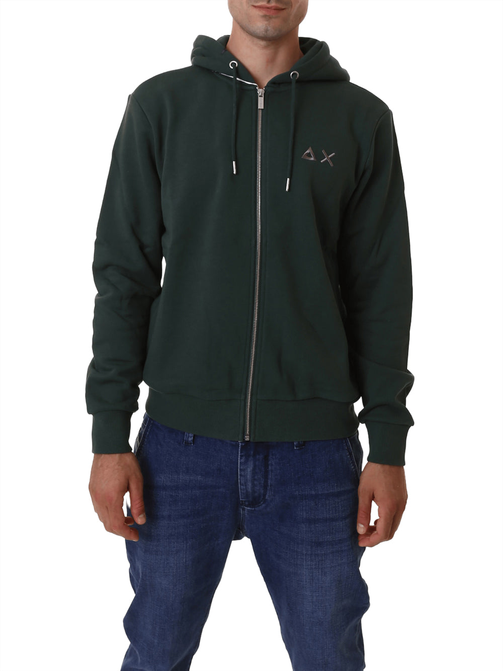 Felpa Zip Sun68 Hood Cotton Fl da Uomo - Verde