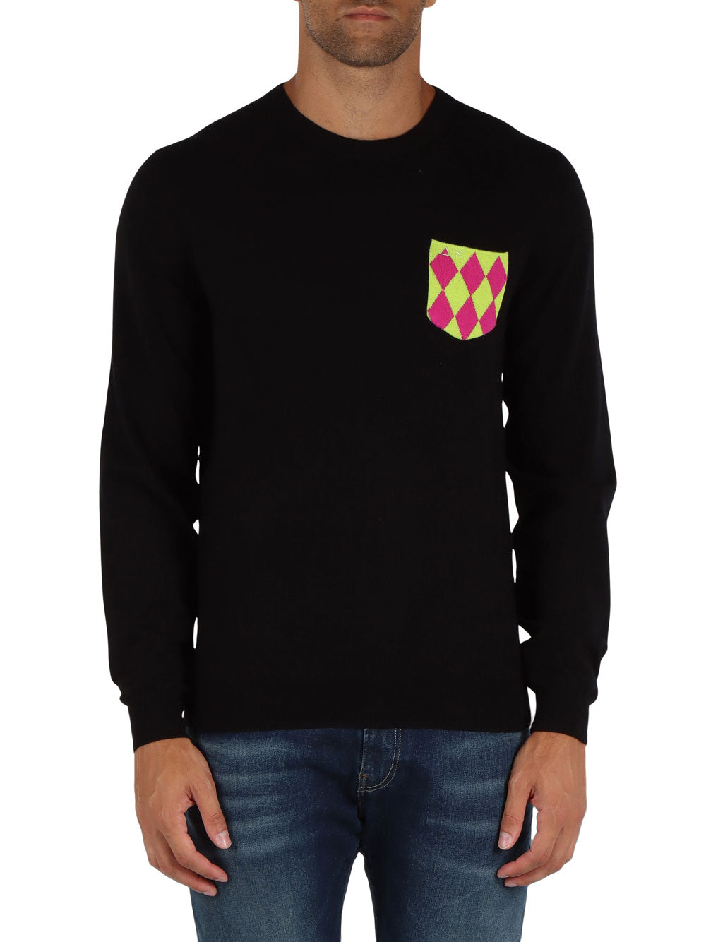 Pullover Sun68 Round Pocket Jaquard da Uomo - Nero