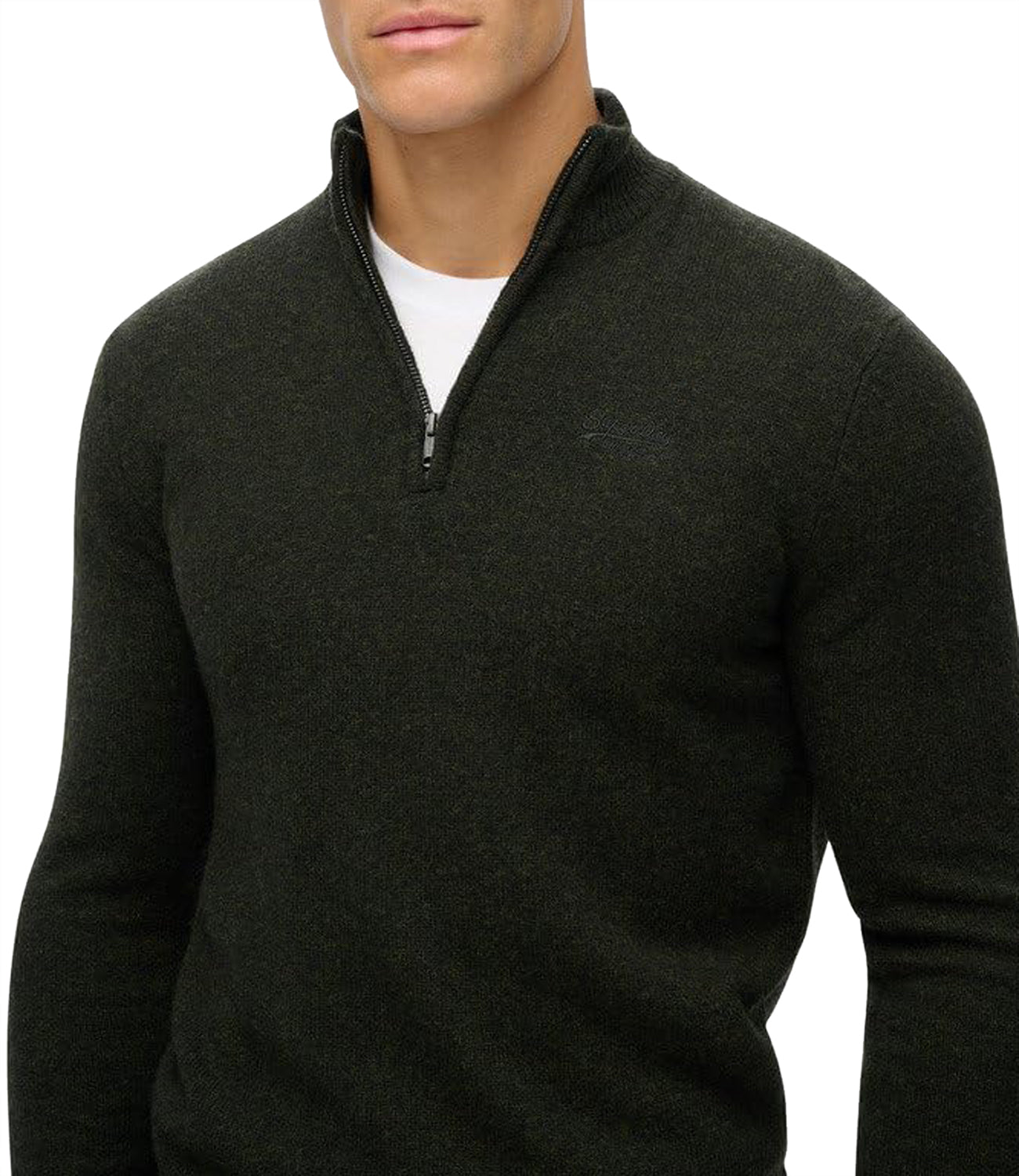 Superdry Maglione Essential Emb Knit Half Zip Uomo Mod. M6110640A 6AQ Dark Moss Marl