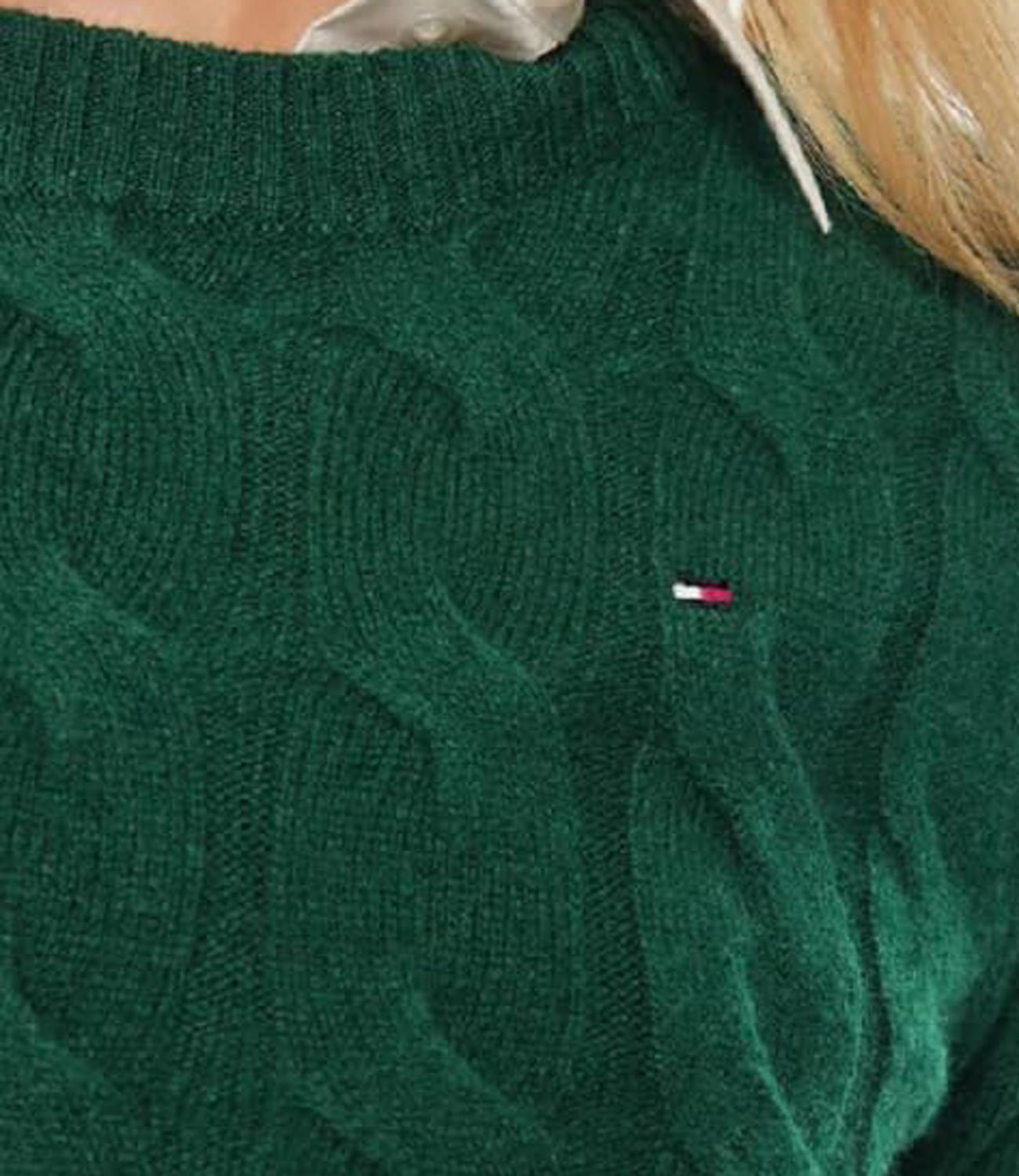 Tommy Hilfiger Maglione Soft Wool Cable C-Nk Donna Mod. WW0WW43586 L6K Ornamental Green