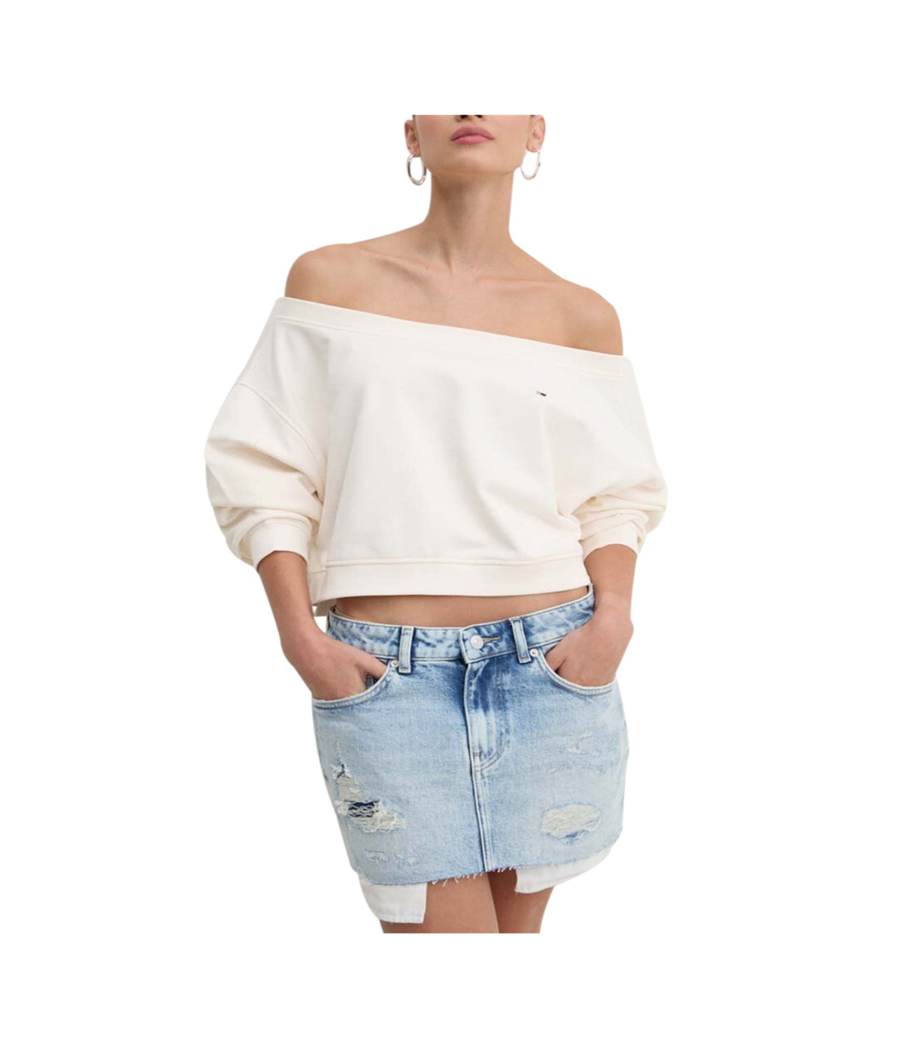 Tommy Hilfiger Tommy Hilfiger Felpa cappuccio Tjw Crp Off Shoulder Donna Mod. DW0DW17956 YBH Ancient White