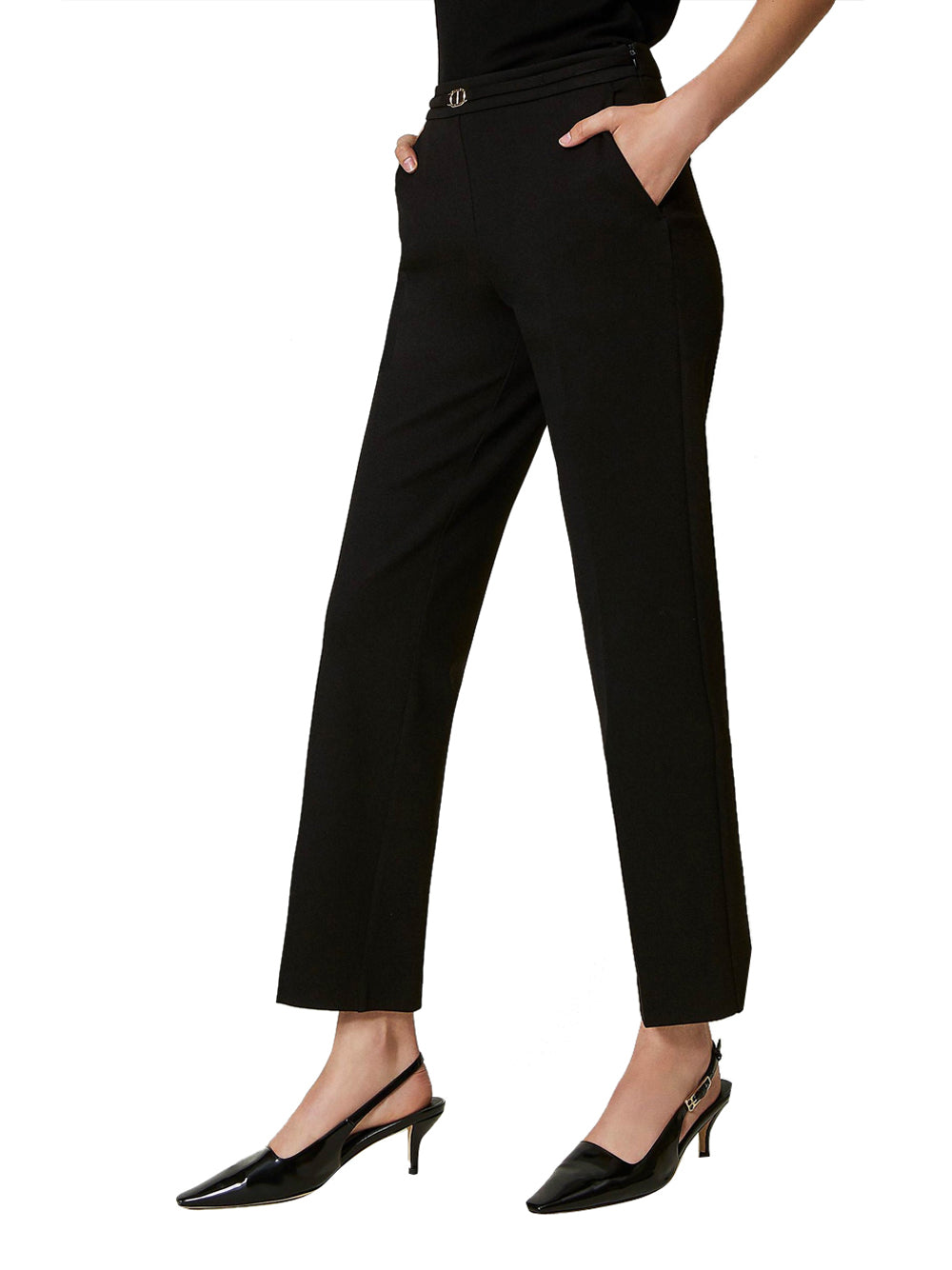 Pantalone Chino Twin Set Con Cinturino da Donna - Nero