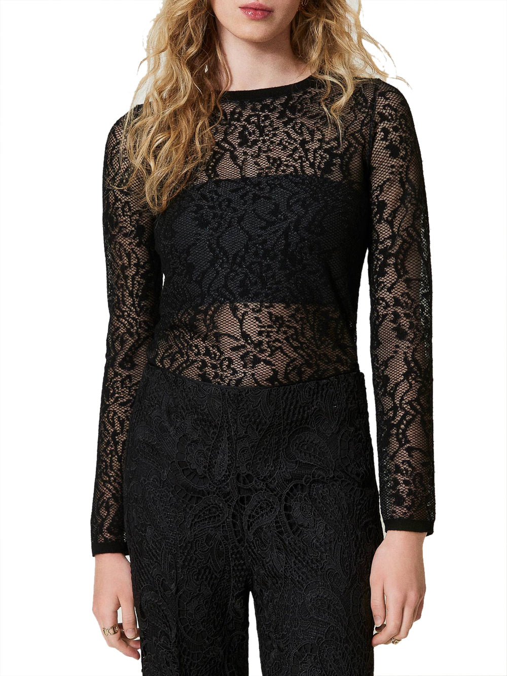 Maglia Twin Set Jacquard Lace da Donna - Nero