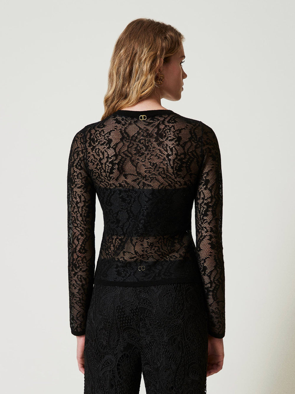 Maglia Twin Set Jacquard Lace da Donna - Nero