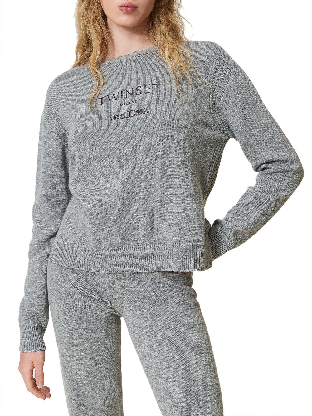 Pullover Twin Set Logo Ricamato da Donna - Grigio