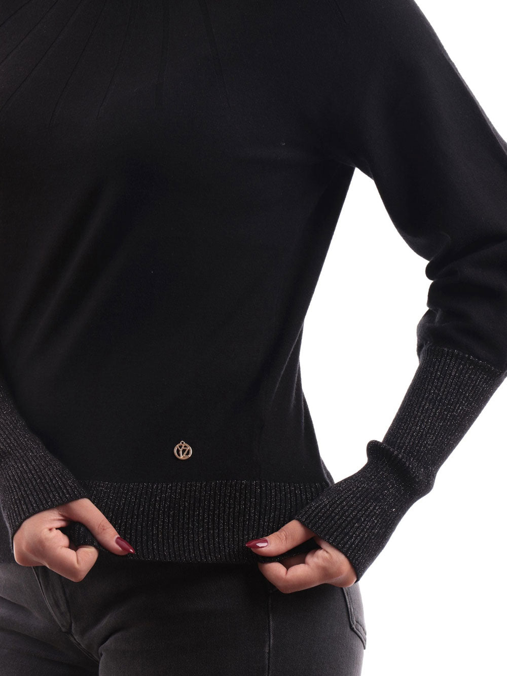 Pullover Collo Alto Yes Zee da Donna - Nero