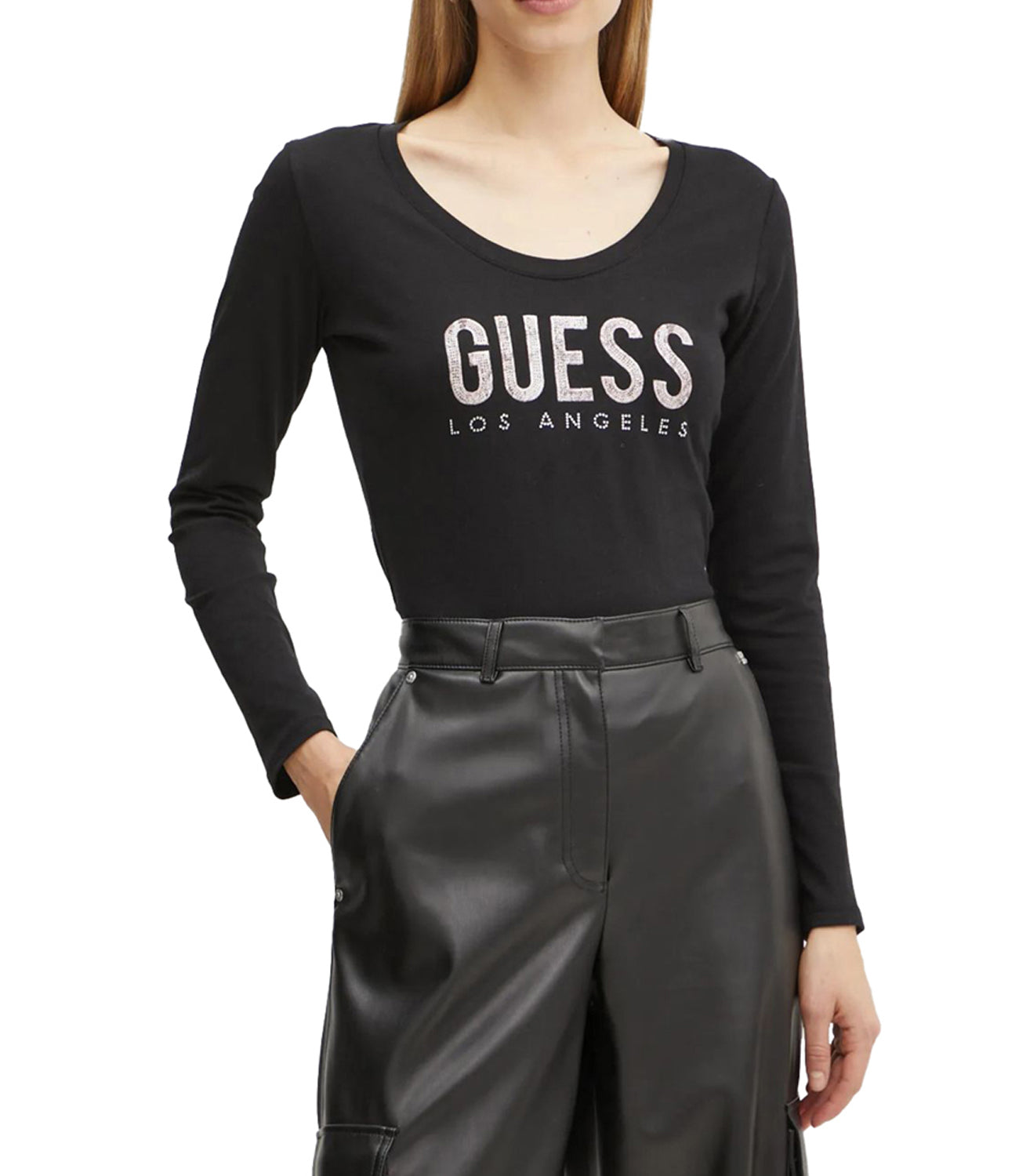 Guess T-shitr Manica Lunga Donna Mod. W5RI66 I3Z14 JBLK Nero