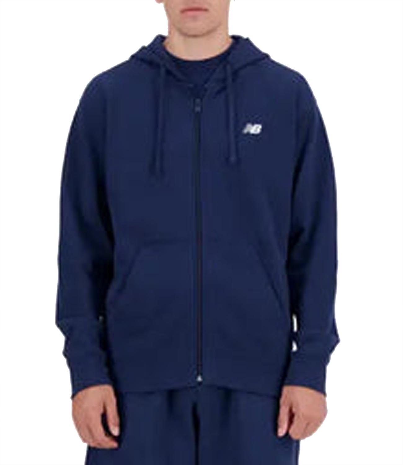 Felpa Zip New Balance Stacked Logo French Terry Full Zip Hoo Uomo Mod. MJ41501 NNY Navy Blu