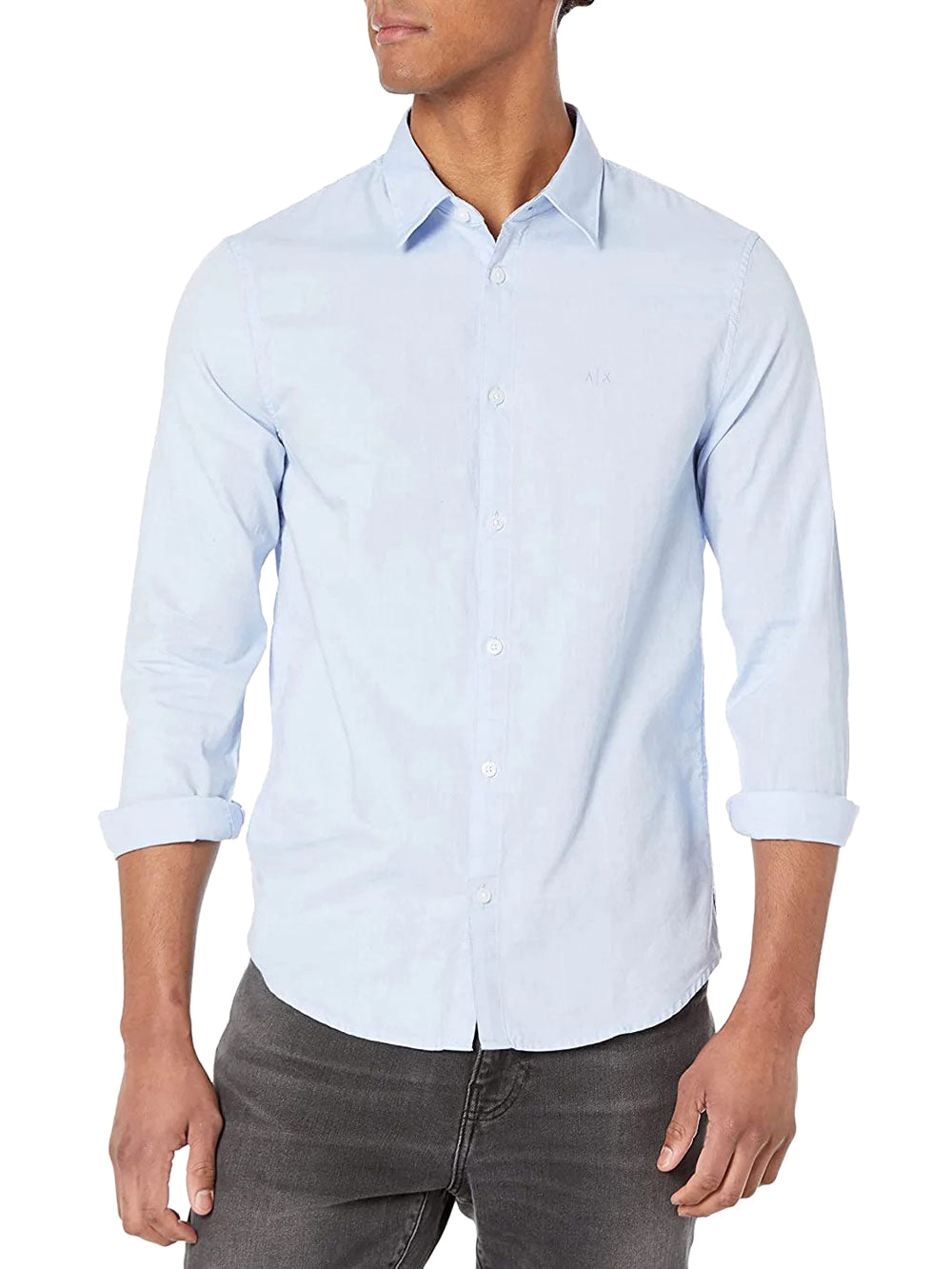 Armani Exchange Camicia da Uomo Blu Chiaro Oxford Celeste