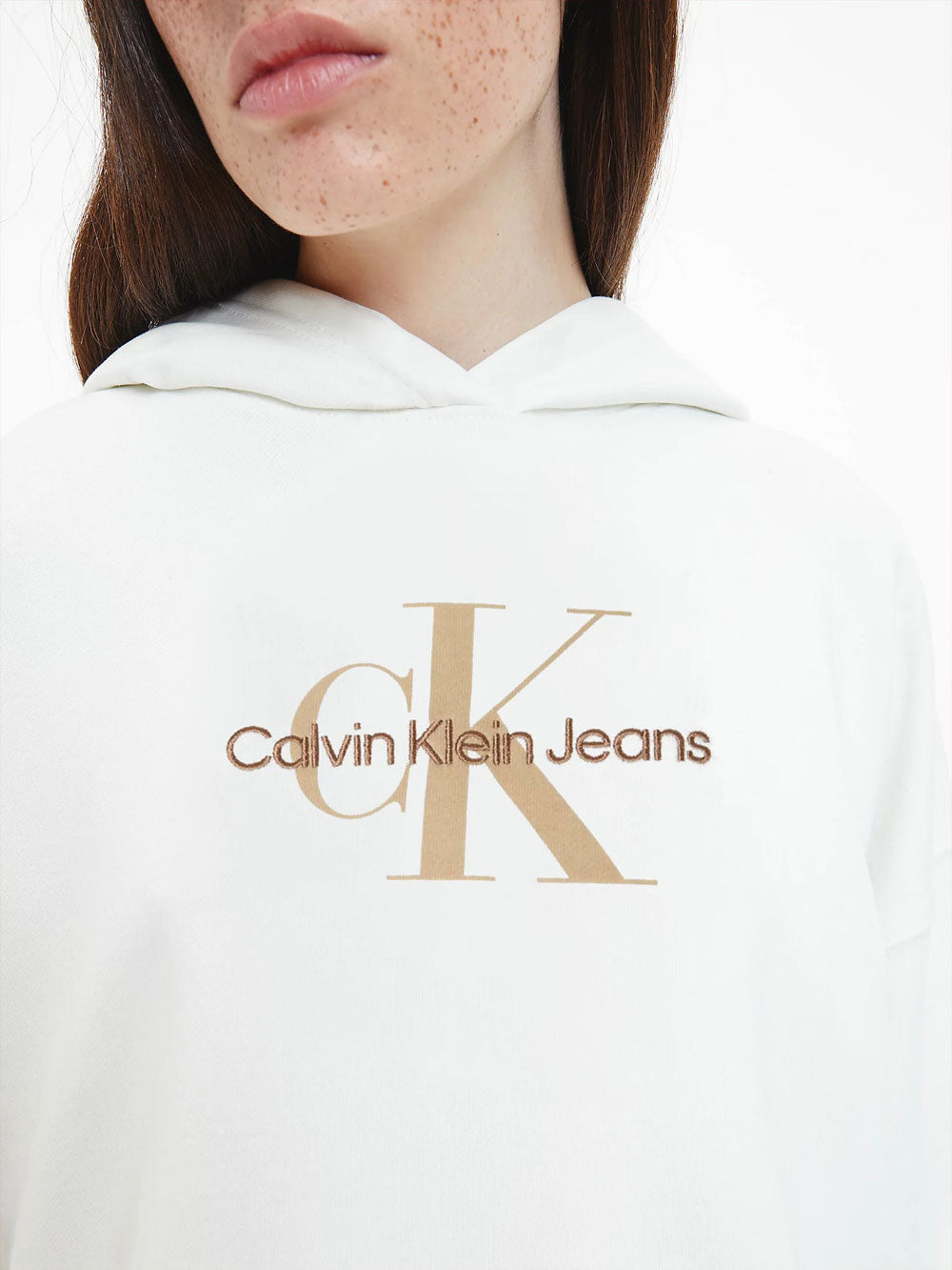 Calvin Klein Felpa Cappuccio Monologo da Donna Avorio