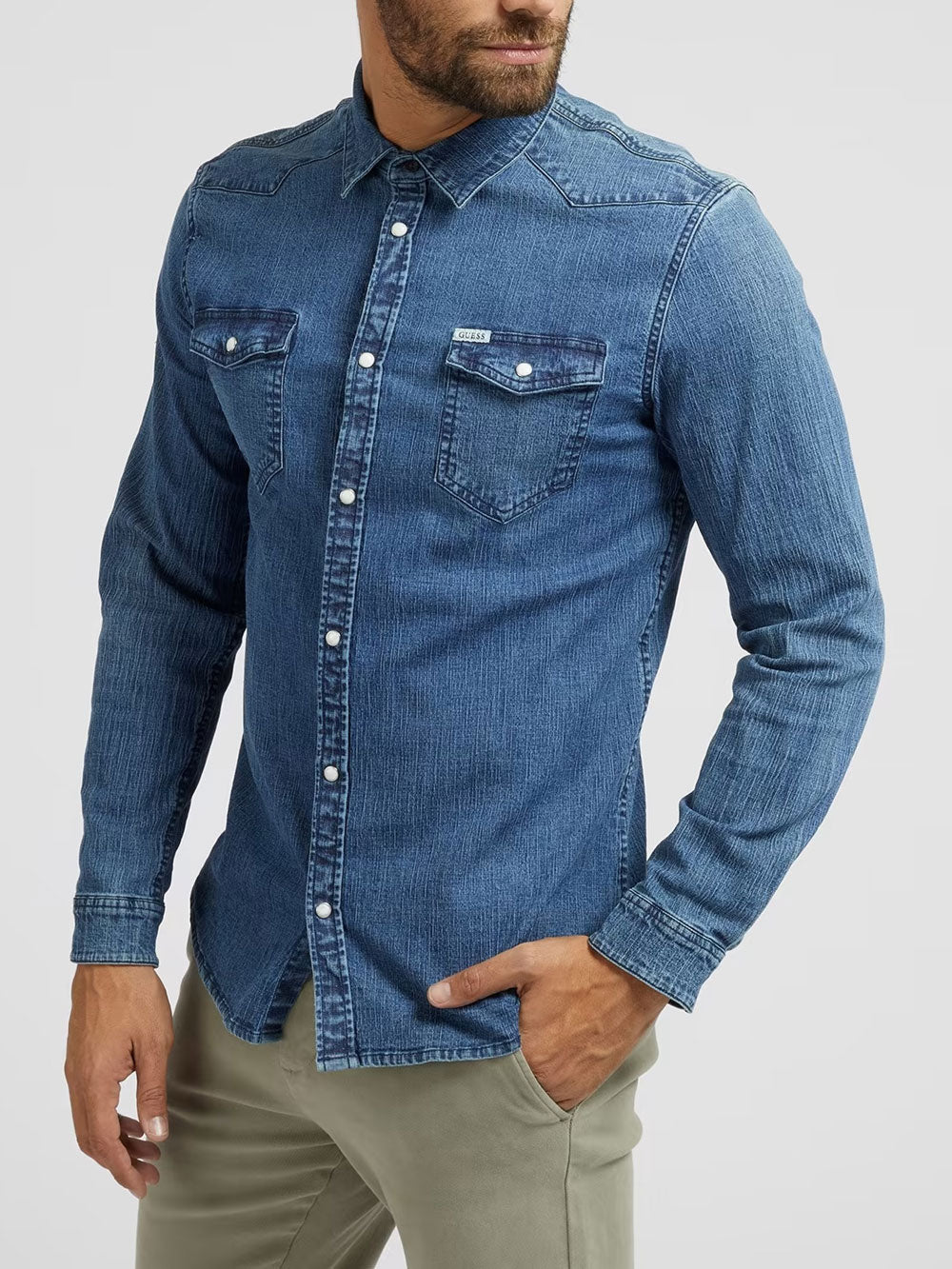 Guess Camicia Truckee da Uomo Blu Denim