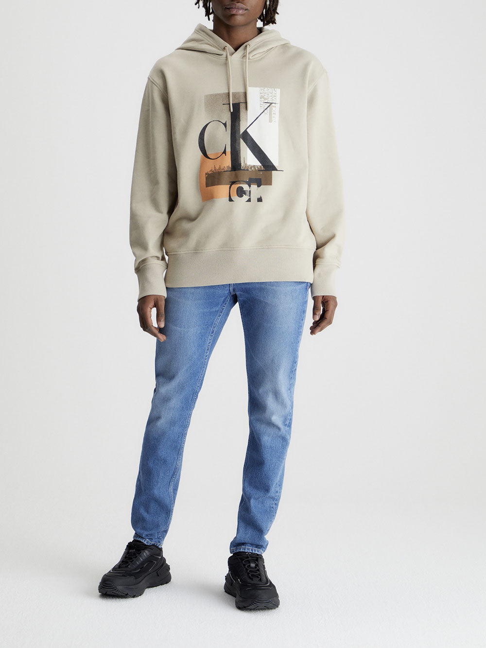 Calvin Klein Felpa Cappuccio Connected Layer da Uomo - Beige