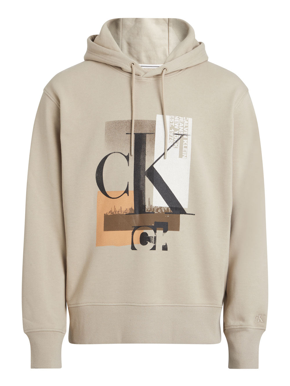 Calvin Klein Felpa Cappuccio Connected Layer da Uomo - Beige