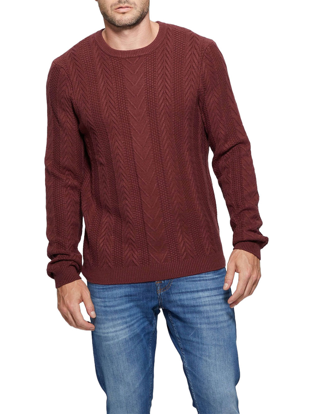 Guess Pullover Cable Ethan da Uomo - Bordeaux