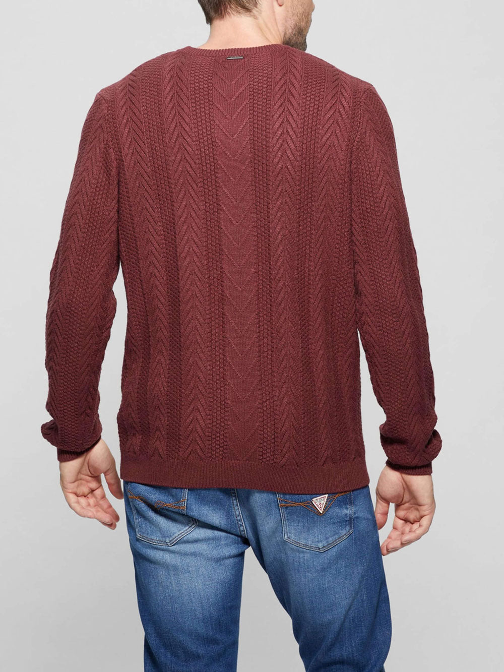 Guess Pullover Cable Ethan da Uomo - Bordeaux