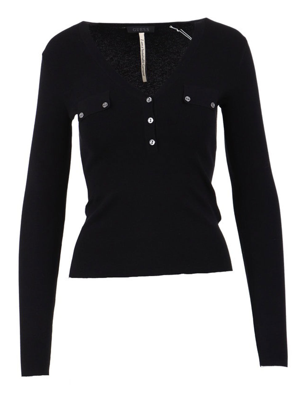 Guess Maglia Flavie Henley da Donna Modello W3YR31Z2YN2 - Nero